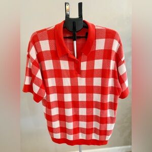 KULE Red and White Checkered Button Down Shirt